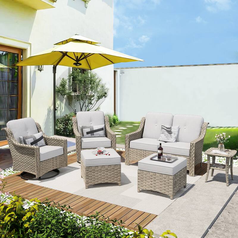 XIZZI 6-piece High-back Outdoor Seating Furniture Set with Swivel Chair - Grey