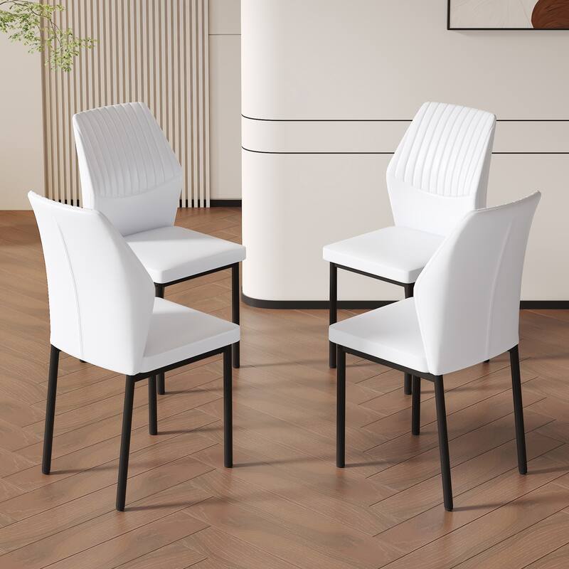 Modern 4 Piece PU Dining Chair Set with Backrest, Metal Legs, Cushions for Dining Room Kitchen Bedroom Living Room