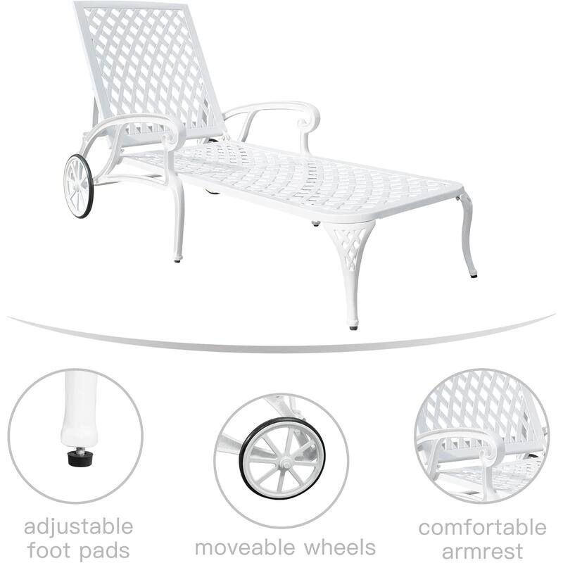 HOMEFUN Aluminum Outdoor Waterproof Chaise Lounge Chair with Adjustable Backrest and Wheels