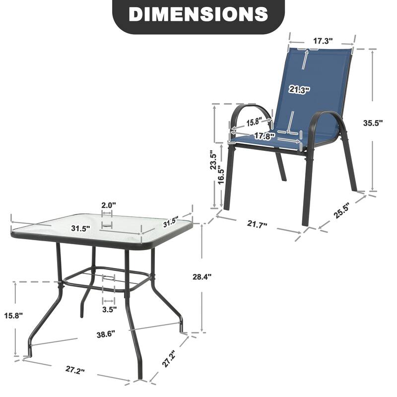 5-Piece Outdoor Dining Set, Textilene Stackable Chairs and Umbrella Hole