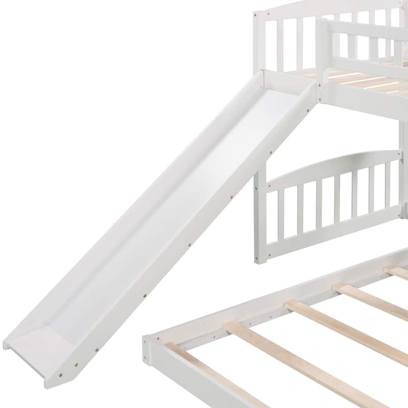 Twin Over Twin Bunk Bed With Slide And Ladder,White