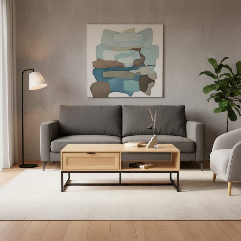 Cove Coastal Modern TV Stand with Storage Cubby - Natural