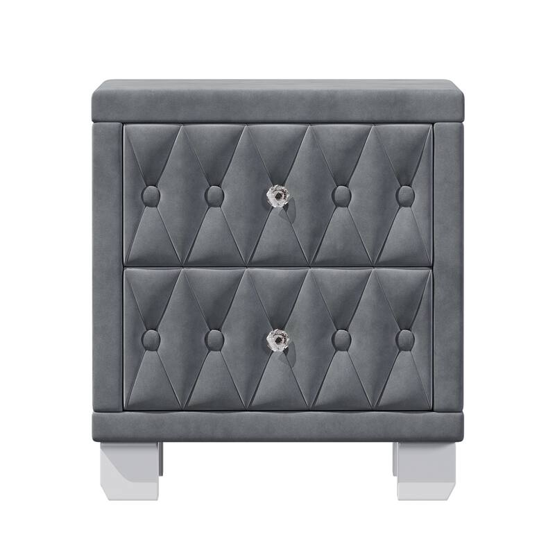 Elegant Velvet Nightstand with 2 Drawers,Storage Bedside Table