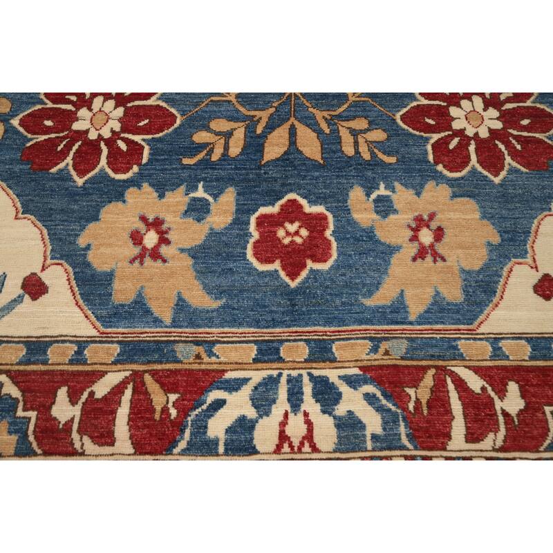 Hand Knotted Oriental 100% Wool Carpet Transitional Floral Navy Blue & Blues Oushak Area Rug - 10' 8'' X 8' 5''