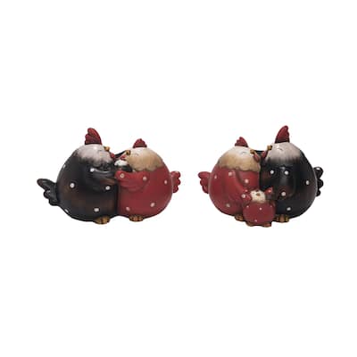 Transpac Terracotta Chicken Group Hug Family Set of 2 Spring Home Decorations