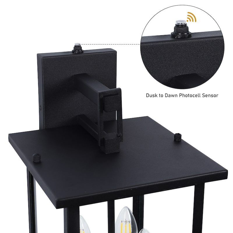 17.3"H 4-Light Outdoor Black Wall Lantern with Dusk to Dawn(2 Pack) - W8.6" x D9.6" x H17.3"