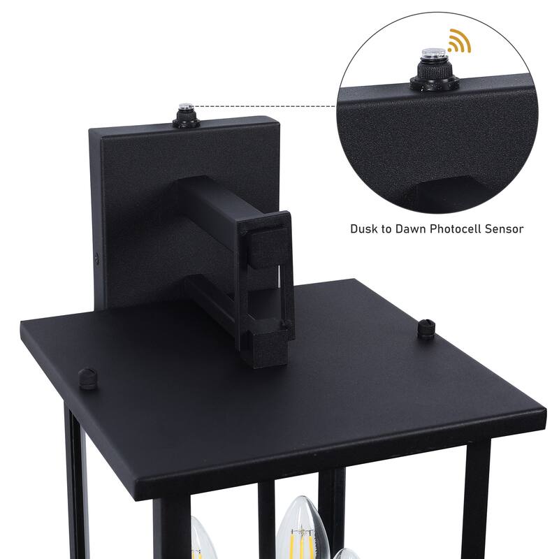 17.3"H 4-Light Outdoor Black Wall Lantern with Dusk to Dawn Sensor - W8.6" x D9.6" x H17.3"