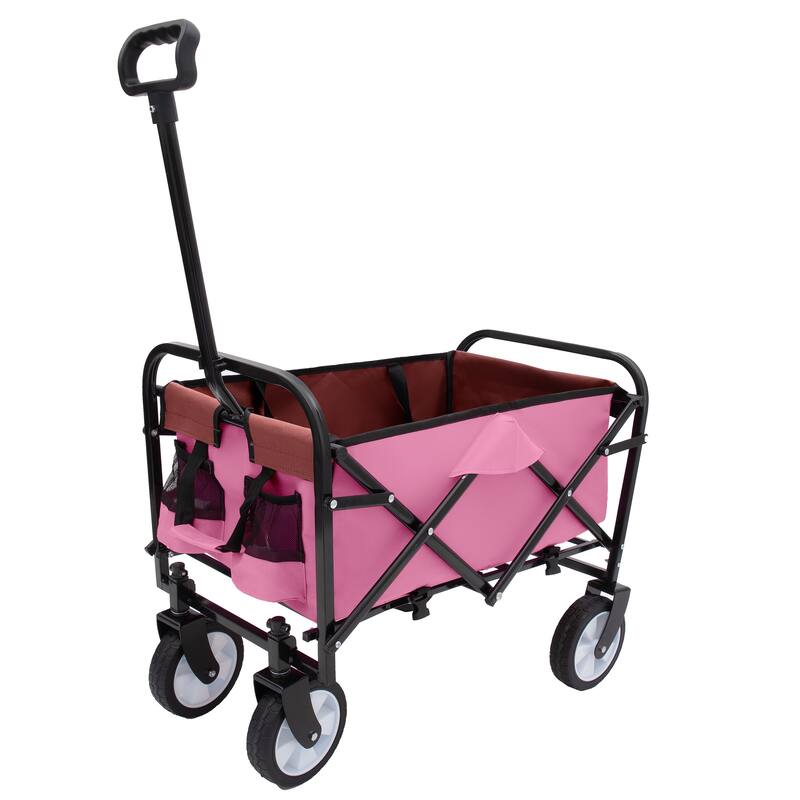 Minimeetall Strap Collapsible Foldable Wagon Cart with strapping system Folding Beach Wagon Utility Wagon Grocery Cart - Pink