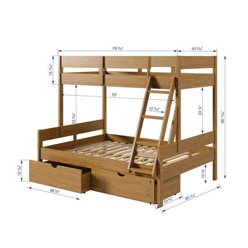 Low Board Twin over Full Urban Oak Panel Bunkbed