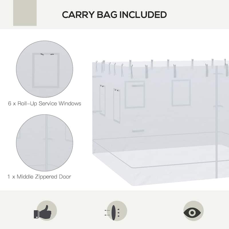 Outsunny Replacement Canopy Netting, Set of 4 Mesh Sidewalls, Patio Netting with 6 Service Windows and 1 Door