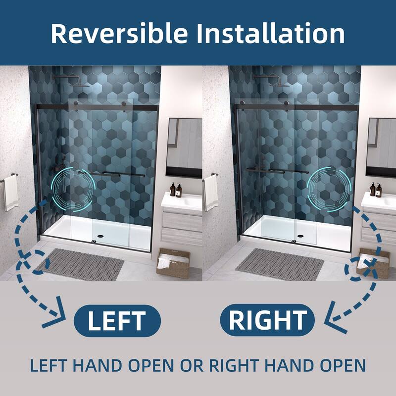 48"/60" x 74" Double Sliding Semi-Frameless Shower Door with Clear Glass