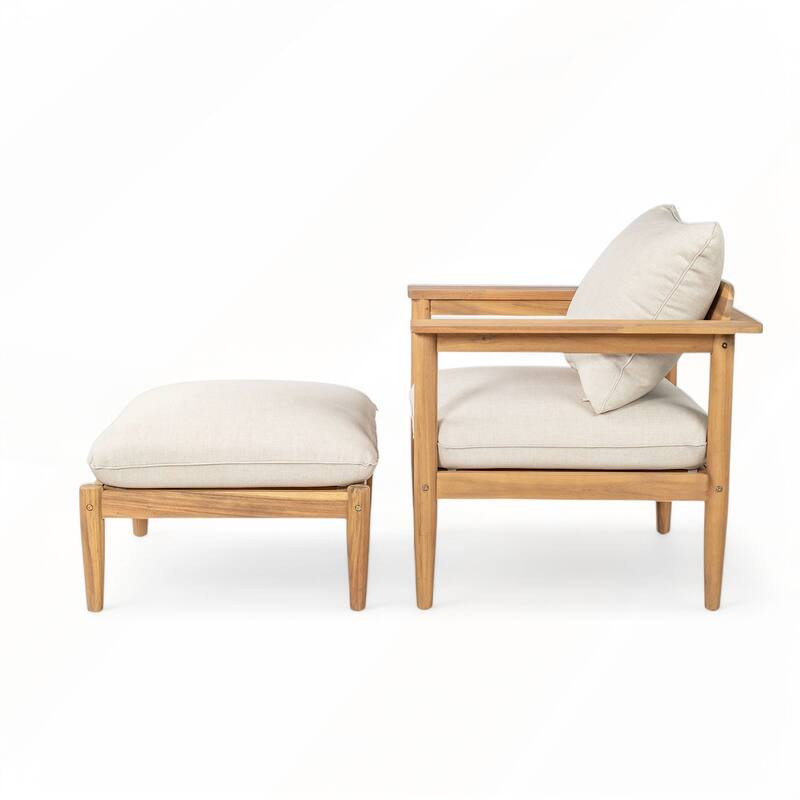 Outdoor Acacia Wood Lounge Set with Chair and Ottoman