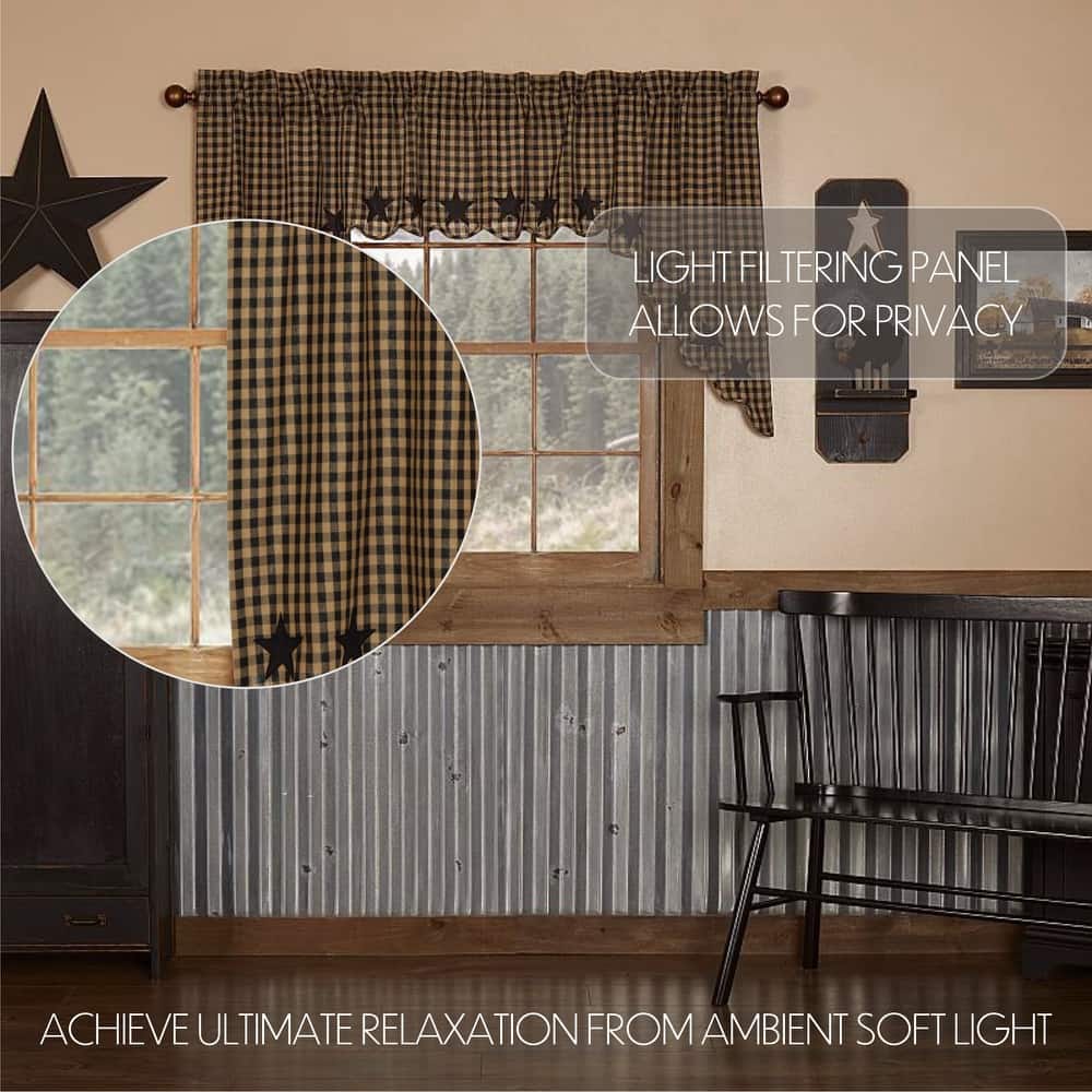 Primitive Kitchen Curtains Star Swag Pair Rod Pocket Cotton Star - Swag 36x36x16