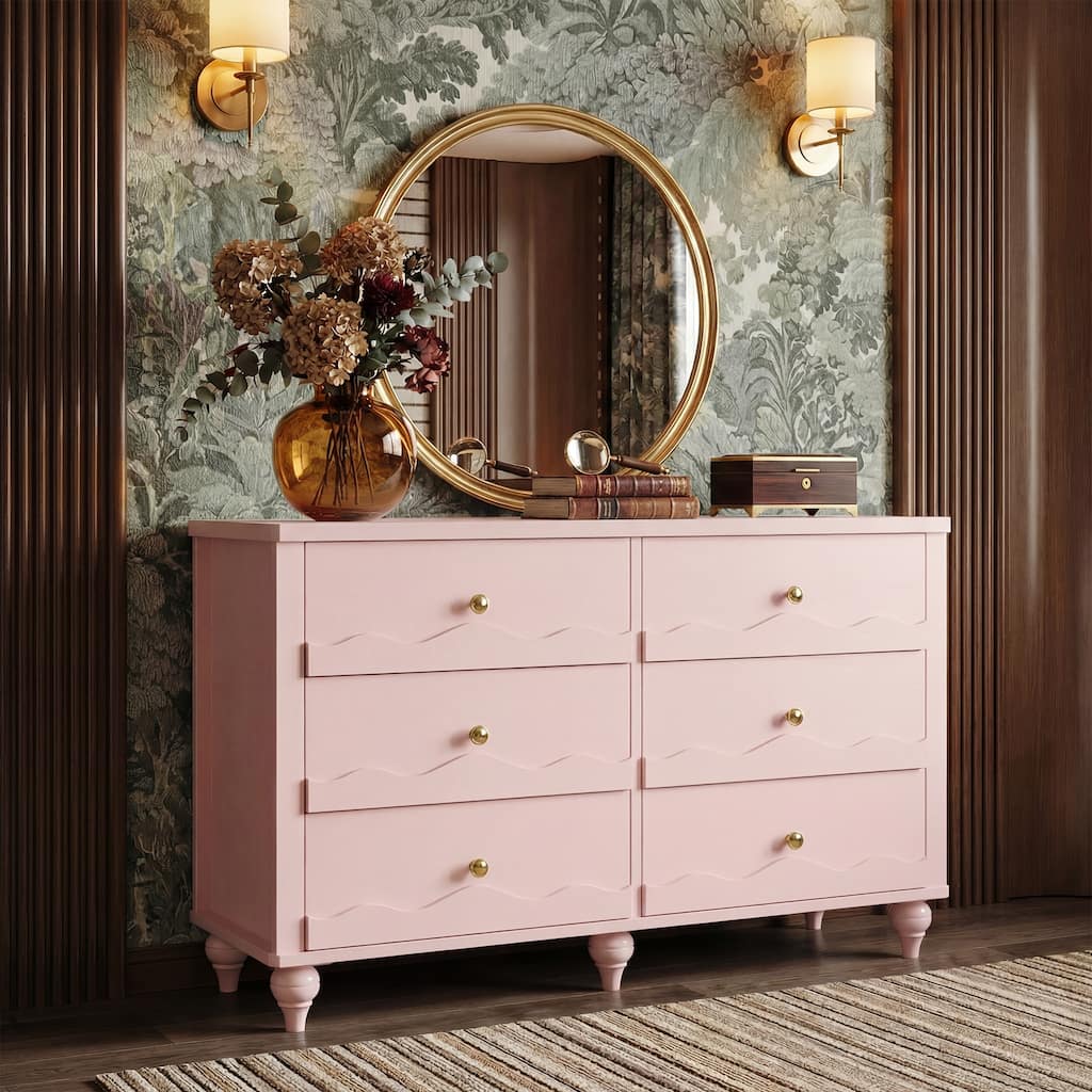 Narill Wave-Inspired 6-Drawer Dresser Closet Organizer, 43-In Chest of Drawers TV Stand