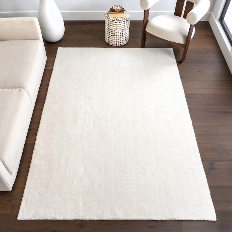 Nuloom Loni SuperiorWash Solid Machine Washable Shag Area Rug - 5' x 8' - White - Rectangle