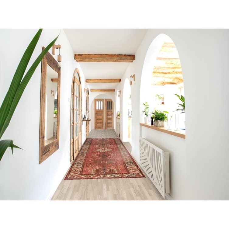 Hand Knotted Oriental 100% Wool Carpet Traditional Geometric Oranges & Rust Tabriz Runner Rug - 13' 8'' X 3' 6''