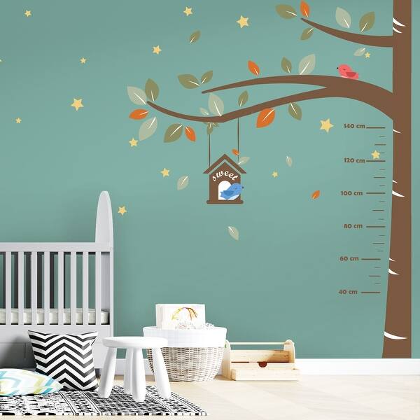slide 2 of 8, Walplus Sweet Birds Measurement Tree Wall Sticker Nursery Decor Decal