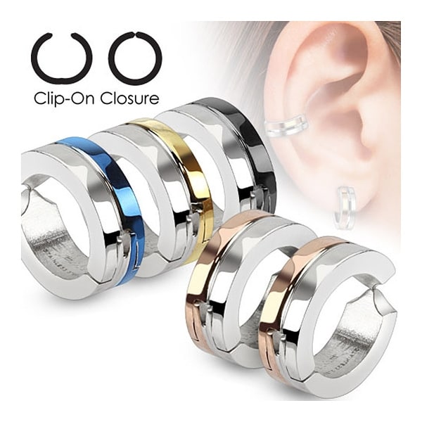 Half Color IP Pair of 316L Surgical Stainless Steel Non-Piercing Clip On Round Earrings