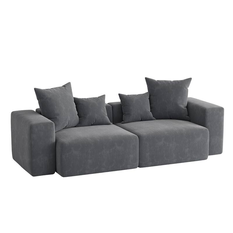 2 Set Oversized Corduroy Sectional Sofa Square Arm