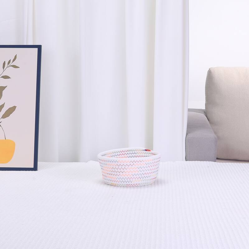 Round Woven Storage Basket, Small Storage Bin for Entryway Desk Key Tray Bowl, Catchall Home Decor