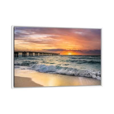 iCanvas "Summer Sunrise at the Beach with Fishing Pier, Miami Florida" by Susanne Kremer Framed Canvas Print