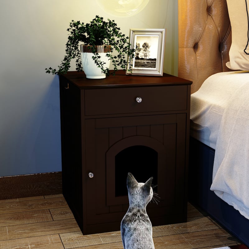 Anmytek White Shaker Style Cat Litter Box Cabinet with Storage for Laundry Room and Bathroom