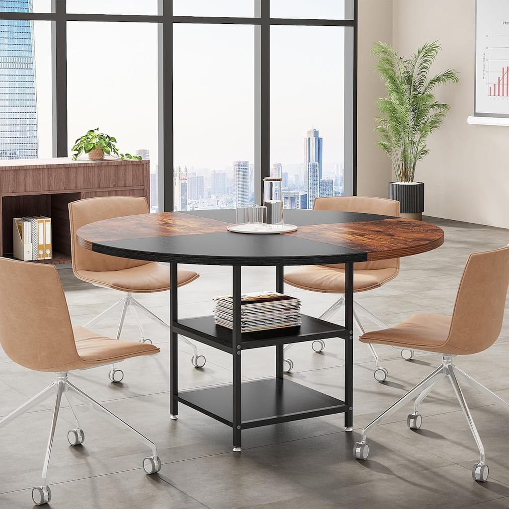 47-Inch Round Wood Conference Table with Storage Shelf Office Training Desk for Conference/Seminar Room