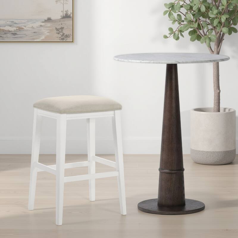Jane Contemporary Transitional Backless Wood Counter Height Kitchen Bar Stool with Fabric Upholstered Seat