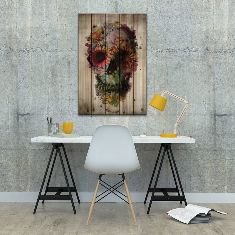 Skull 2 Print On Wood by Ali Gulec - Multi-Color