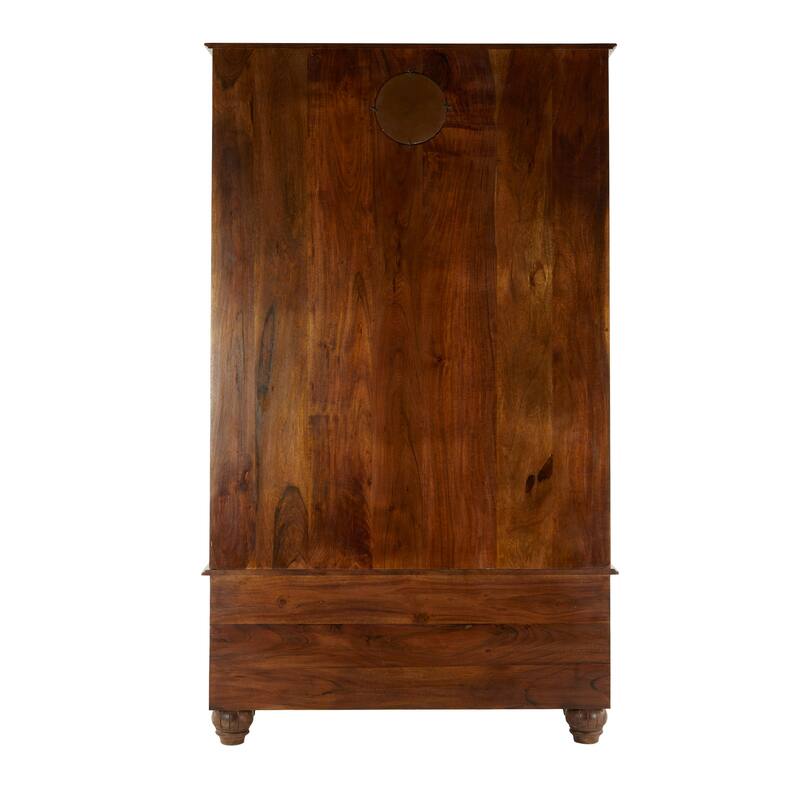 Brown Wood Large Tall Bench Storage 5 Hook and 2 Drawer Freestanding Coat Rack with Cream Clock