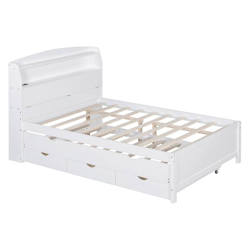 Wooden LED Platform Bed with Trundle