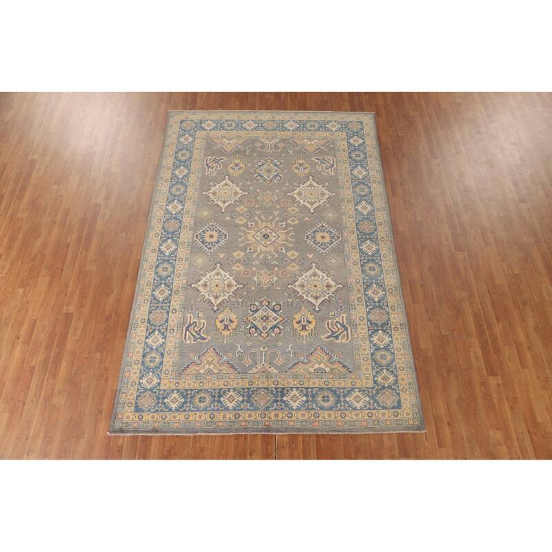 Gray Kazak Area Rug Hand-Knotted Wool Carpet - 6'5" x 9'9"