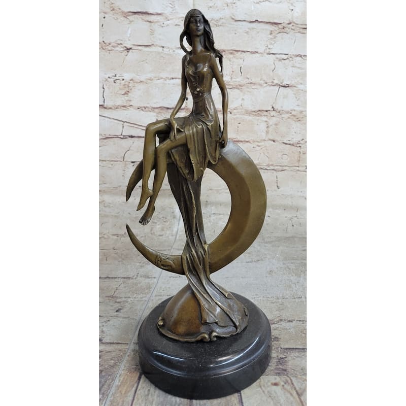 Signed Original Mavchi Venus On The Moon Bronze Sculpture Marble Base Figurine