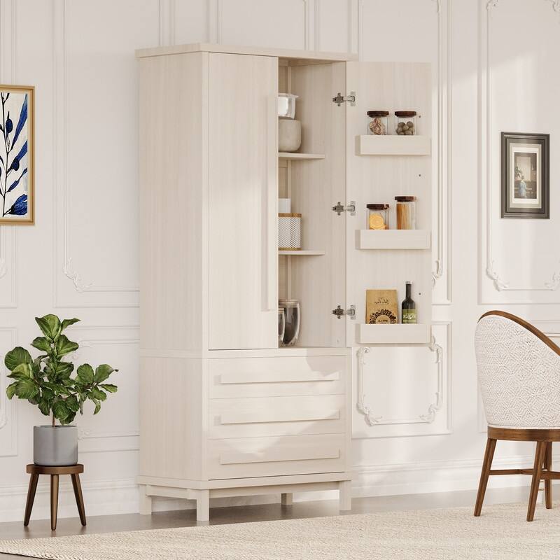 Farmhouse 70" Tall Kitchen Pantry Cabinet,Freestanding Wooden Kitchen Cupboard with 6 Door Shelves and 3 Drawers