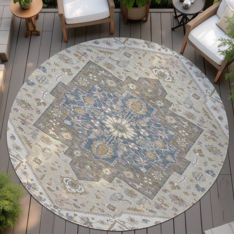 Machine Washable Indoor/ Outdoor Traditional Kolkata Chantille Rug - Ivory - 8' x 8'