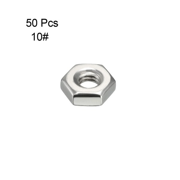50pcs 10#-32 304 Stainless Steel Hexagon Hex Nut Silver Tone 