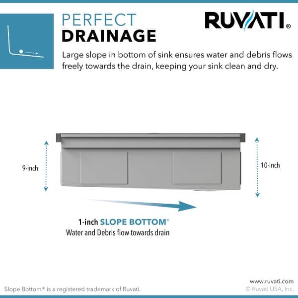 dimension image slide 1 of 2, Ruvati 45-inch Workstation Two-Tiered Ledge Kitchen Sink Drop-in Topmount 16 Gauge Stainless Steel - RVH8433 - 45 x 20
