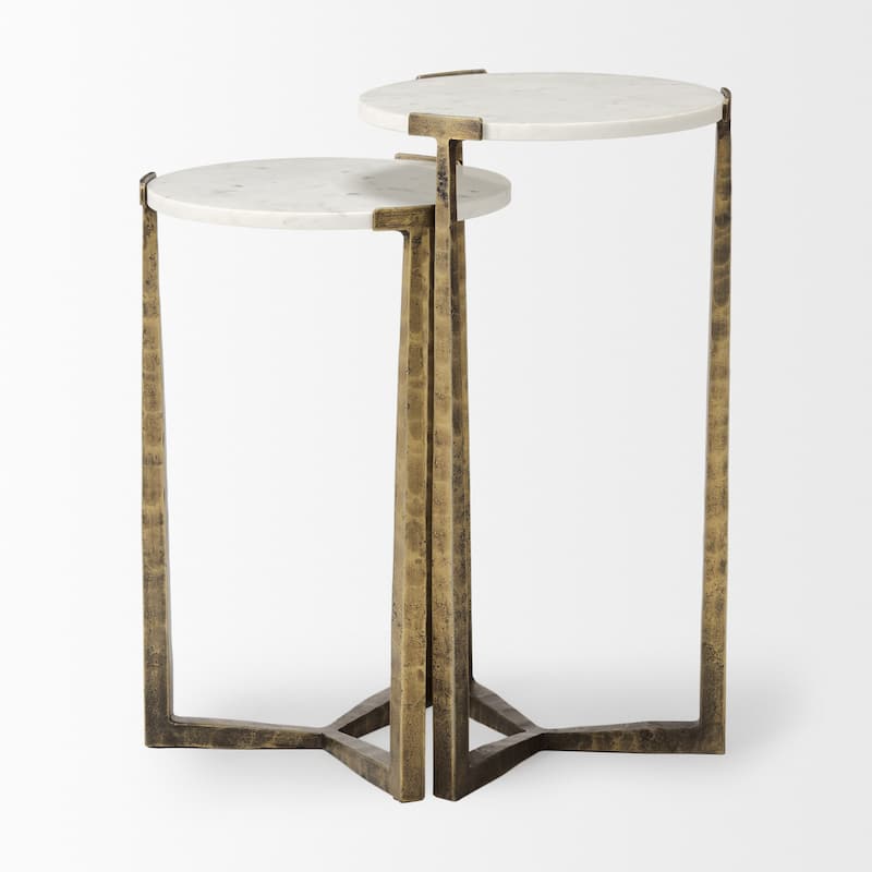 Atticus Black Wood and Antiqued Gold Metal Nesting Accent Tables (Set of 2)