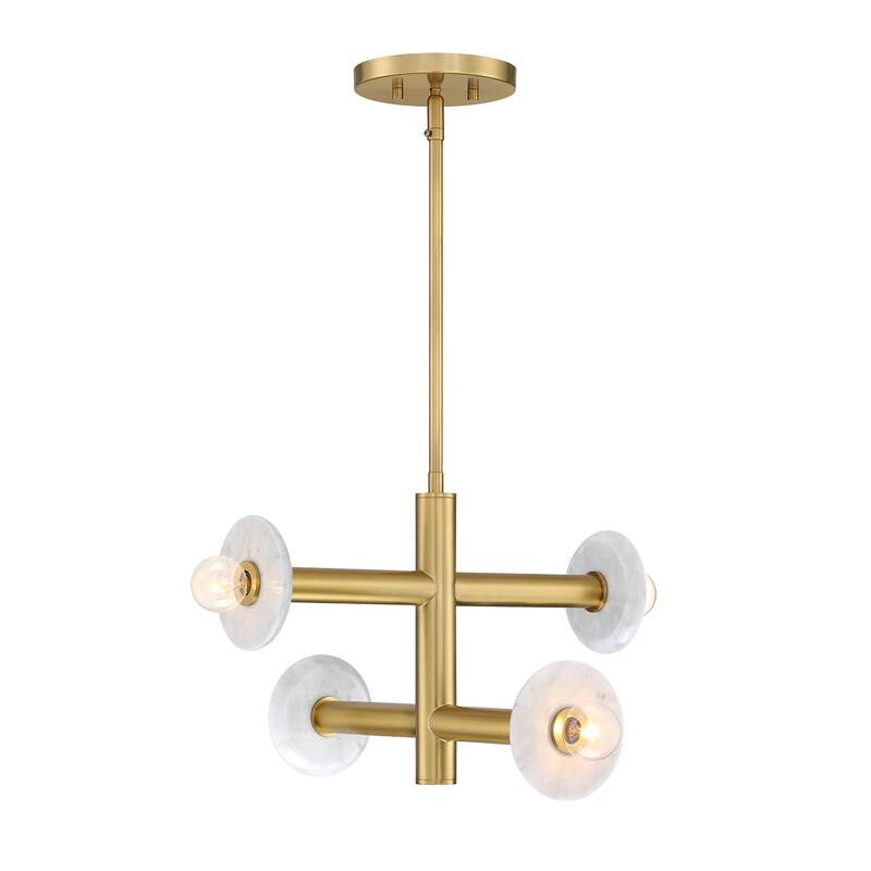 Fina 16 in. 4-Light Brushed Gold Modern Semi Flush Mount with Natural Marble Accents for Bedrooms - 12.25