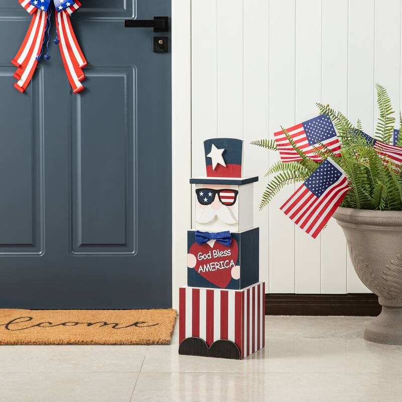 Glitzhome 24"H Double Sided Wooden Porch Decor Easter and July 4th