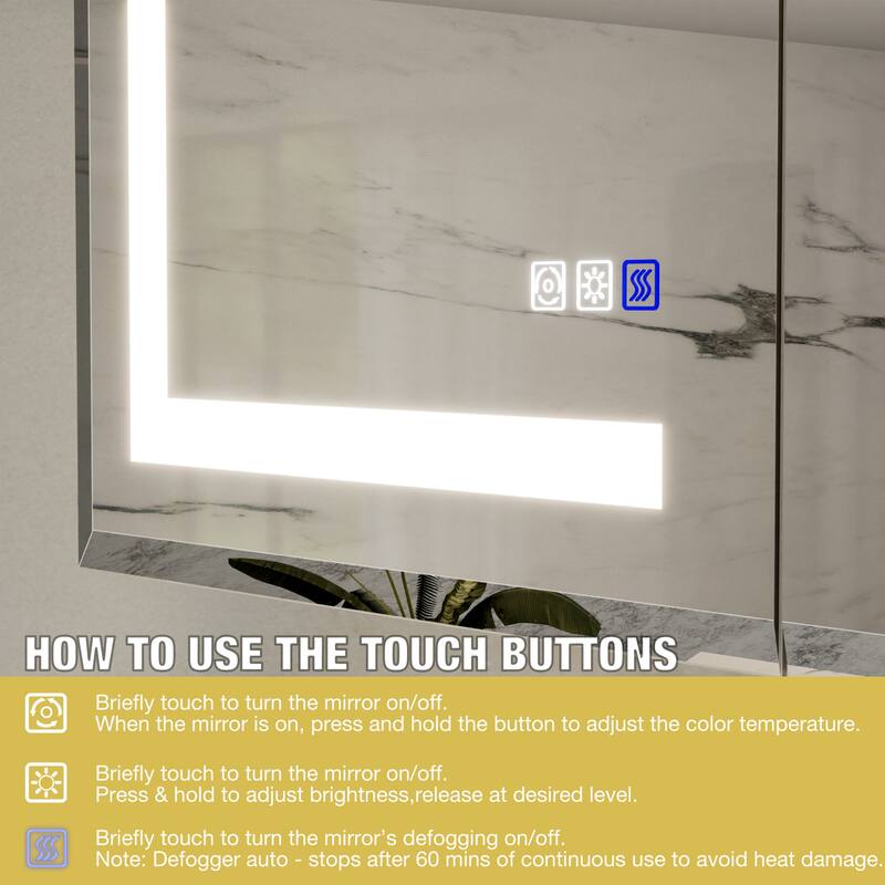 30-48'' W x 24'' H Surface or Recessed LED Bathroom Medicine Cabinet With Mirror,Defog & Quiet Hinges