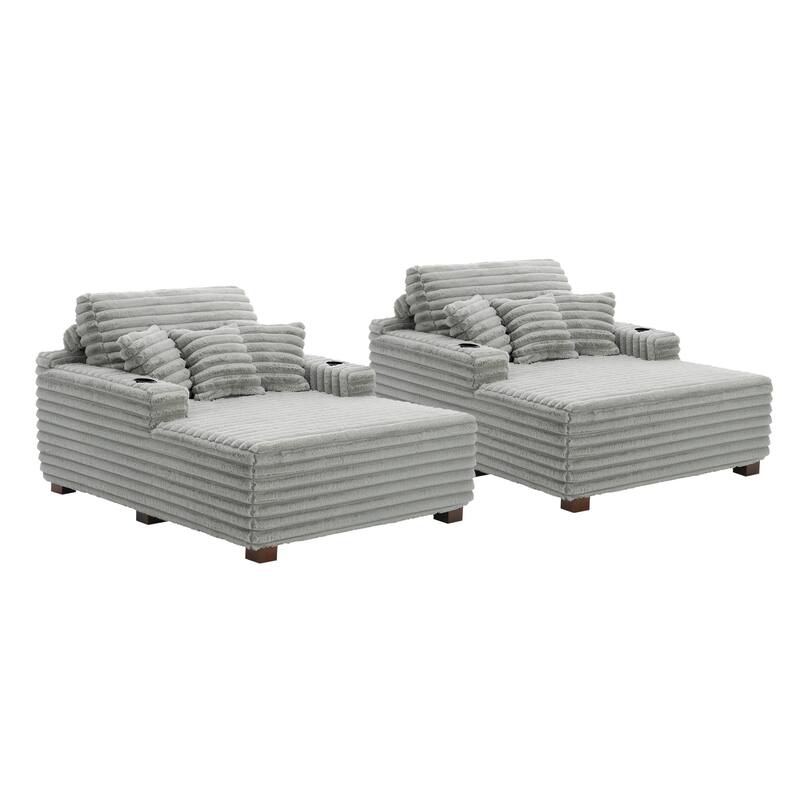 53"W Oversized Plush Fur-Like Chaise Lounge Sofa with Cup Holder