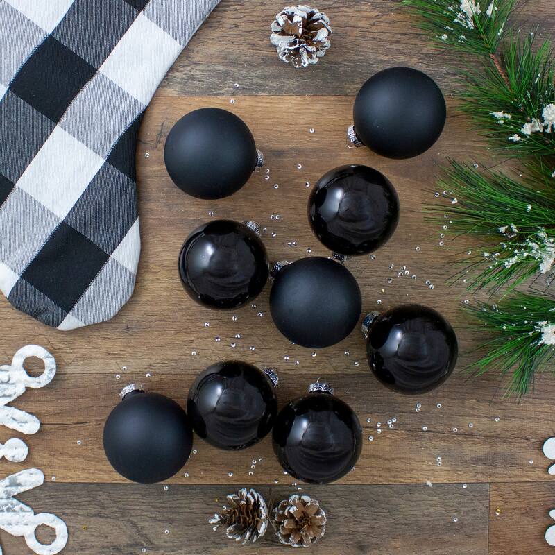 2-Finish Glass Ball Christmas Ornaments - 2.5" (65mm) - Black - 9ct