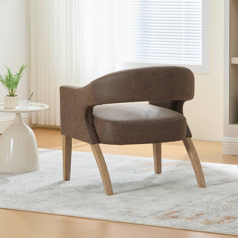 26.3"W PU Leather Accent Chair,Modern Armchair with Wood Legs