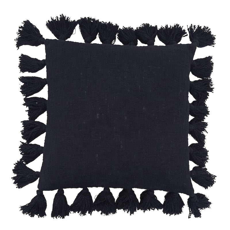 Devin Coal Woven Pillow Solid Modern Fringe Tassel Decor Decoration Throw Pillow for Couch Chair Living Room Bedroom