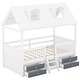 preview thumbnail 4 of 8, Twin Size Wood House Bed with Roof and Drawers
