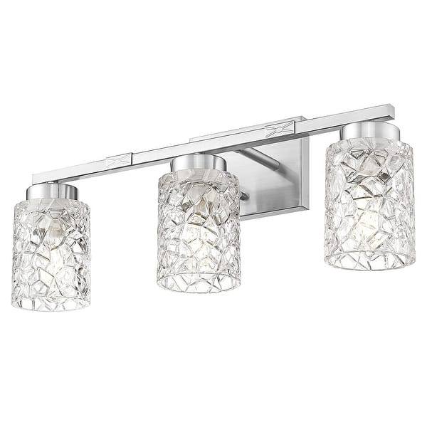 slide 2 of 17, 3-Light Vanity Light with Clear Geometric Glass Brushed Nickel
