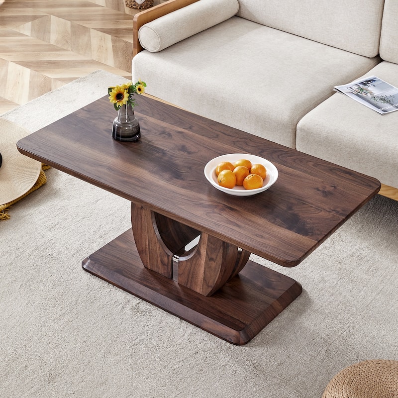 Modern Minimalist Walnut Dark Brown Texture Sticker-Patterned MDF Rectangular Coffee Table - Walnut