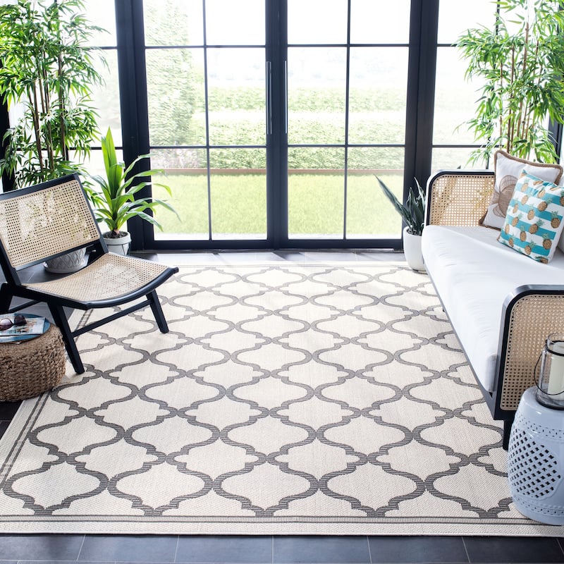 SAFAVIEH Bermuda Washable Edelt Indoor/ Outdoor Waterproof Rug - 9' x 12' - Ivory/Grey
