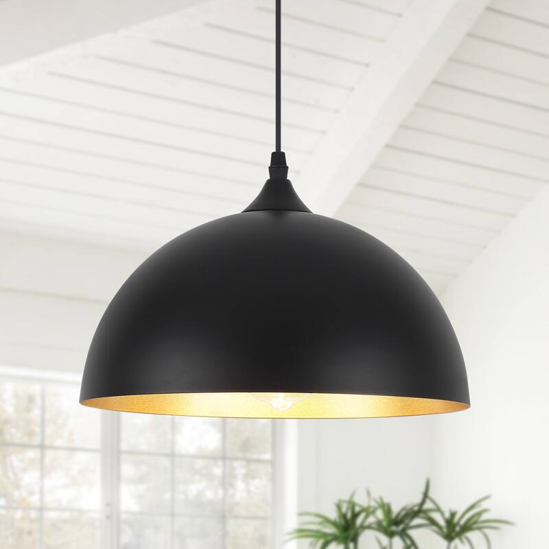 1-Light Dome Hanging Pendant Light Chandelier Lighting for Kitchen Island with Metal Cover & Plug